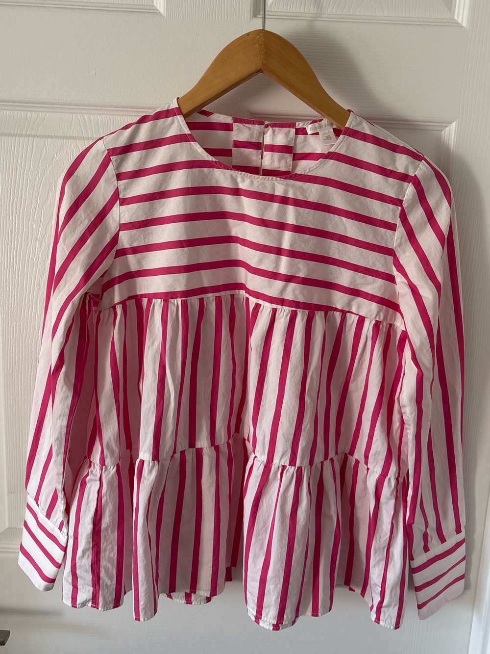 Robert Friedman Pink & White Striped Tiered Peplum Blouse Size M